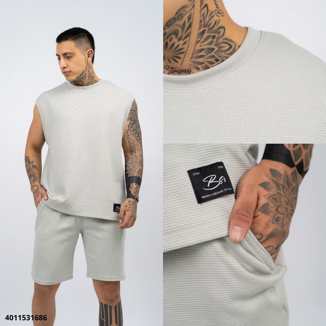 Summer Solid Color Round Neck Tank Top T-Shirt And Shorts Set