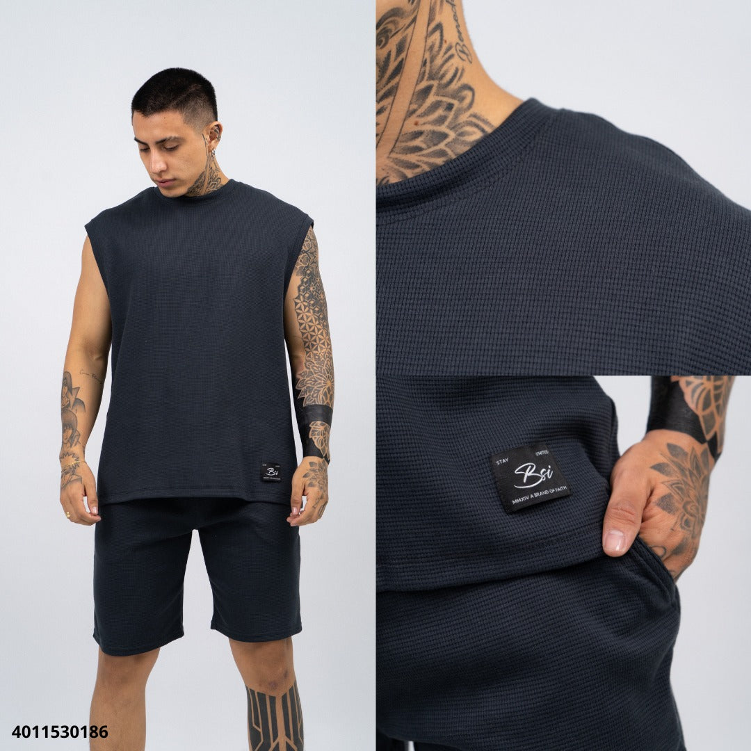 Summer Solid Color Round Neck Tank Top T-Shirt And Shorts Set